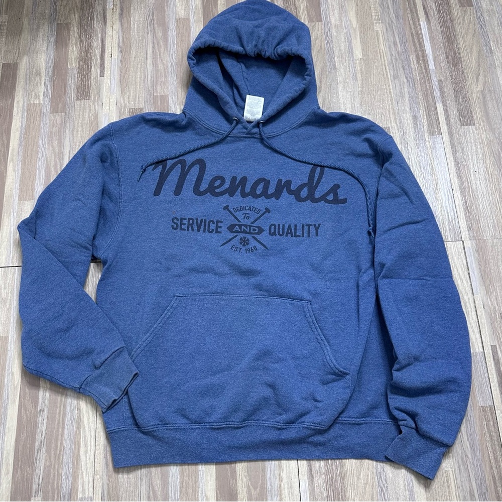 Blue “Menards”  Hoodie Sweatshirt Size Medium